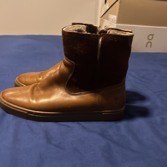 FRYE Gemma Shearling Boot Brown Women’s Size 7M Cognac Leather Suede 347… - Picture 3 of 6